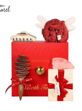 KRRAMEL新年礼物送闺蜜猪鬃梳子抓夹限定礼盒结婚生日礼物女实用