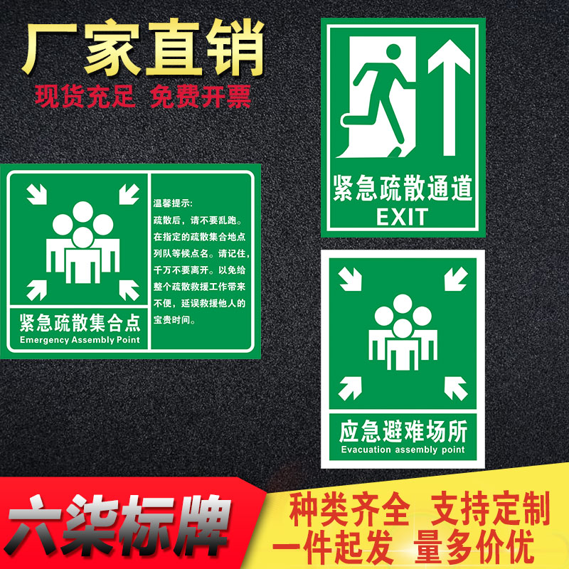 紧急疏散集合点告示牌应急避难场所通道EXIT指示牌地震定做铝板