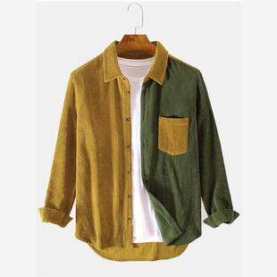 Shirt Men Contrast Color Patchwork Jacket Slim Fit Business