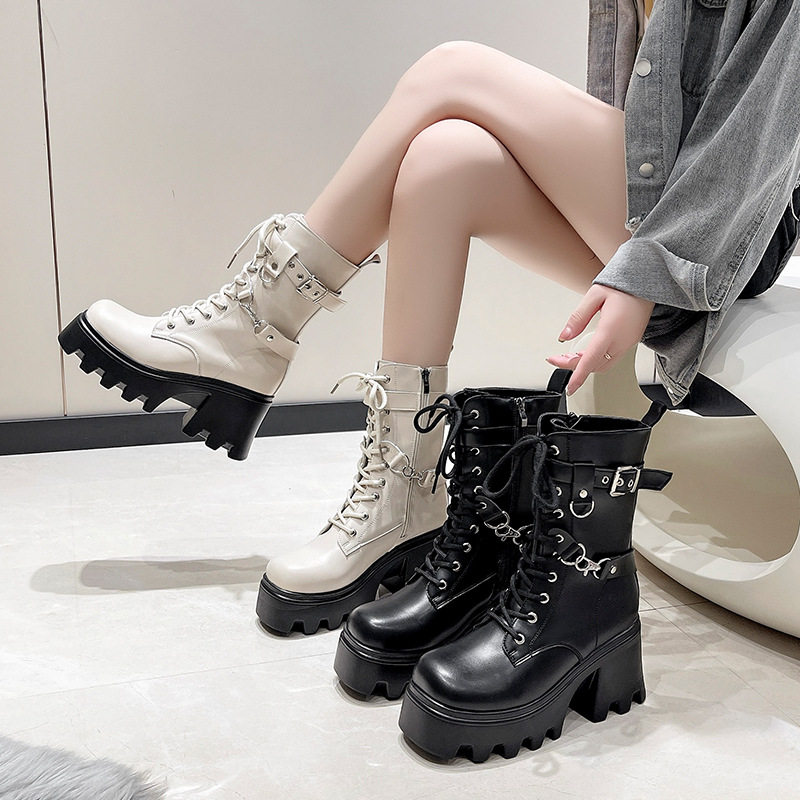 厚底马丁靴增高机车靴punk women martin boots high heel boots