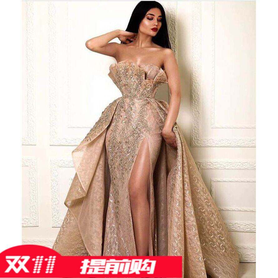 2021 sexy strapless full-length evening dress大摆女士晚礼服