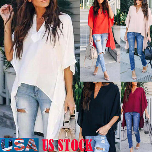 Women Summer Elegant Irregular Chiffon Blouses Top Shirts