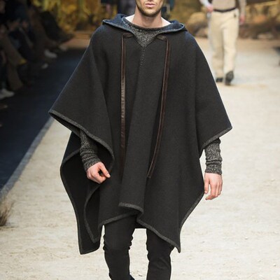 Men Gothic Woolen Coat Black Knight Clothing 披风毛呢外套男