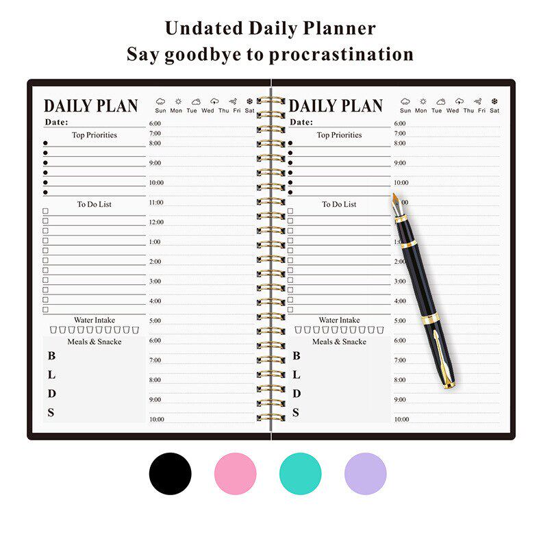 A5 undated daily hourly study planner schedule book agenda