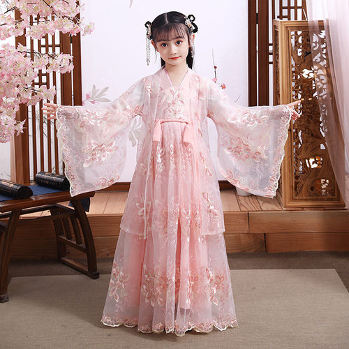 汉服女童春夏款儿童唐装古风超仙中国风连衣裙2024古装秋公主女孩
