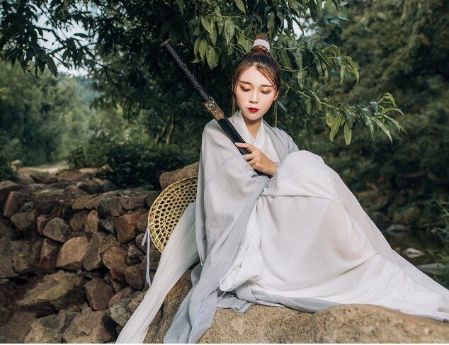 魏晋风汉服古装飘逸清新淡雅仙女中国风齐腰襦裙COS沈清秋女春秋_虎窝淘