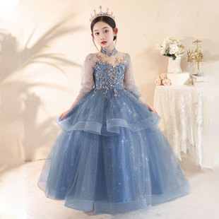 儿童礼服生日公主裙春女童轻奢小众走秀主持人钢琴演奏演出服长袖