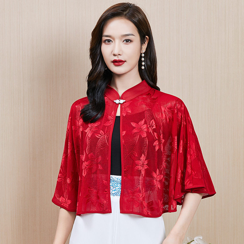 芙黛怡栀子花百搭斗篷配旗袍吊带外搭防晒衫妈妈装气质女人夏拍照