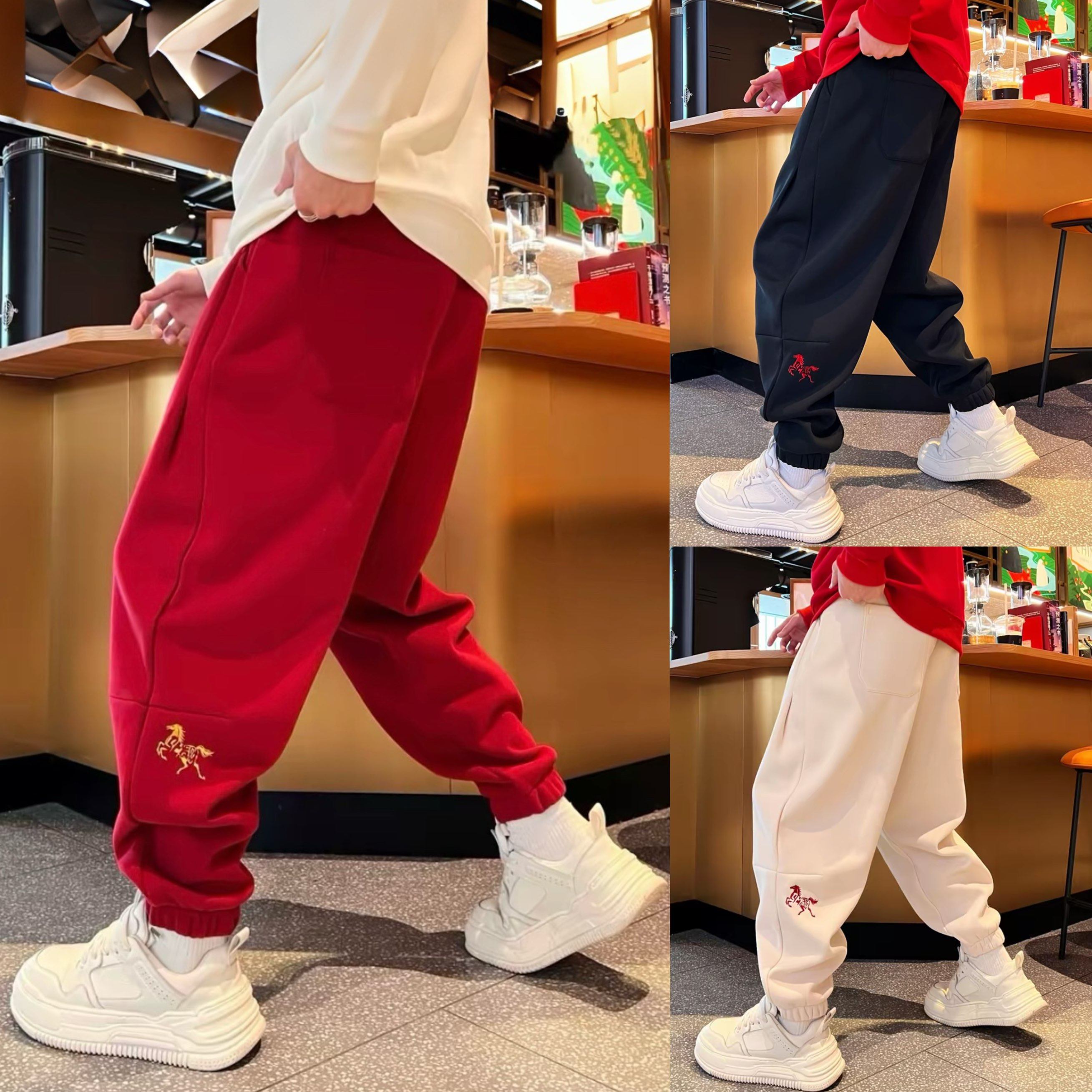 冬季加绒潮牌刺绣哈伦束脚卫裤男时尚百搭宽松垂感舒适运动休闲裤,男装,休闲裤,淘宝优惠券,粉丝福利购,淘宝优惠卷