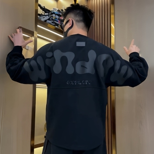 痞帅百搭宽松休闲长袖 时尚 上衣 潮牌字母印花圆领卫衣男士 2025秋季