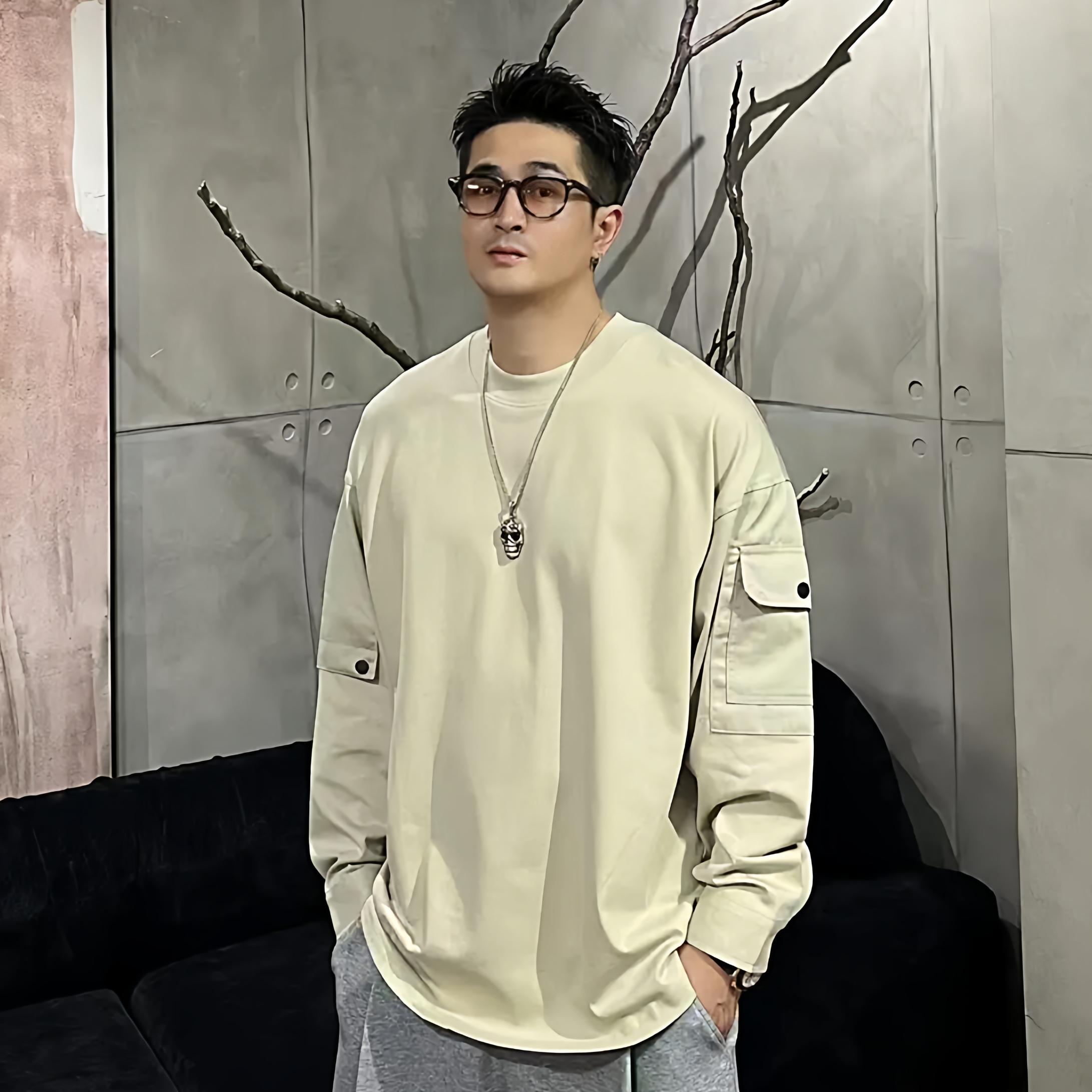 美式重磅工装圆领卫衣高级感上衣