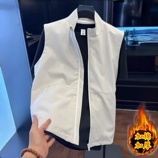 2025秋冬轻奢高档立领马甲男士棉服简约纯色时尚百搭休闲坎肩外套