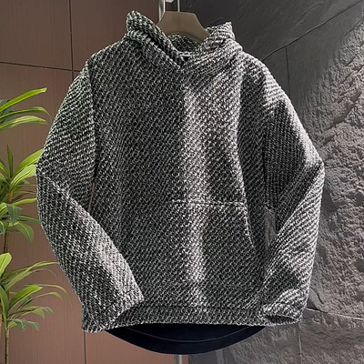 编织面料加绒保暖卫衣休闲上衣