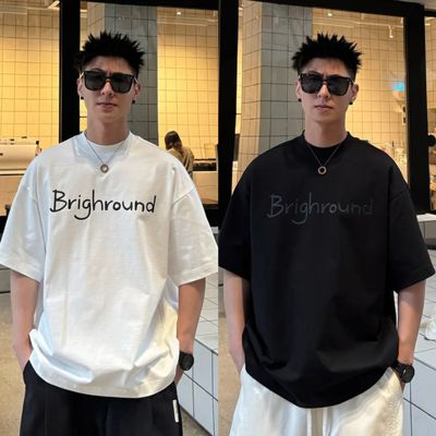 潮牌字母立体发泡蝙蝠袖圆领短袖