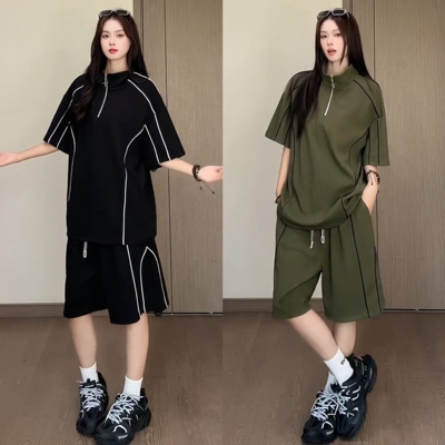 潮流条纹抗皱肌理感休闲运动套装
