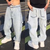 宽松设计感百搭水洗阔腿休闲裤 男时尚 弯刀牛仔裤 2025春秋潮牌美式