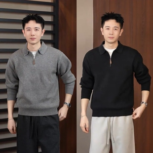 秋冬新款老钱风半拉链翻领毛衣男简约时尚百搭轻奢休闲针织衫上衣