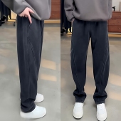 秋冬新款 阔腿百搭运动卫裤 潮流加绒弯刀休闲裤 男宽松直筒香蕉长裤