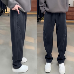 阔腿百搭运动卫裤 男宽松直筒香蕉长裤 潮流加绒弯刀休闲裤 秋冬新款