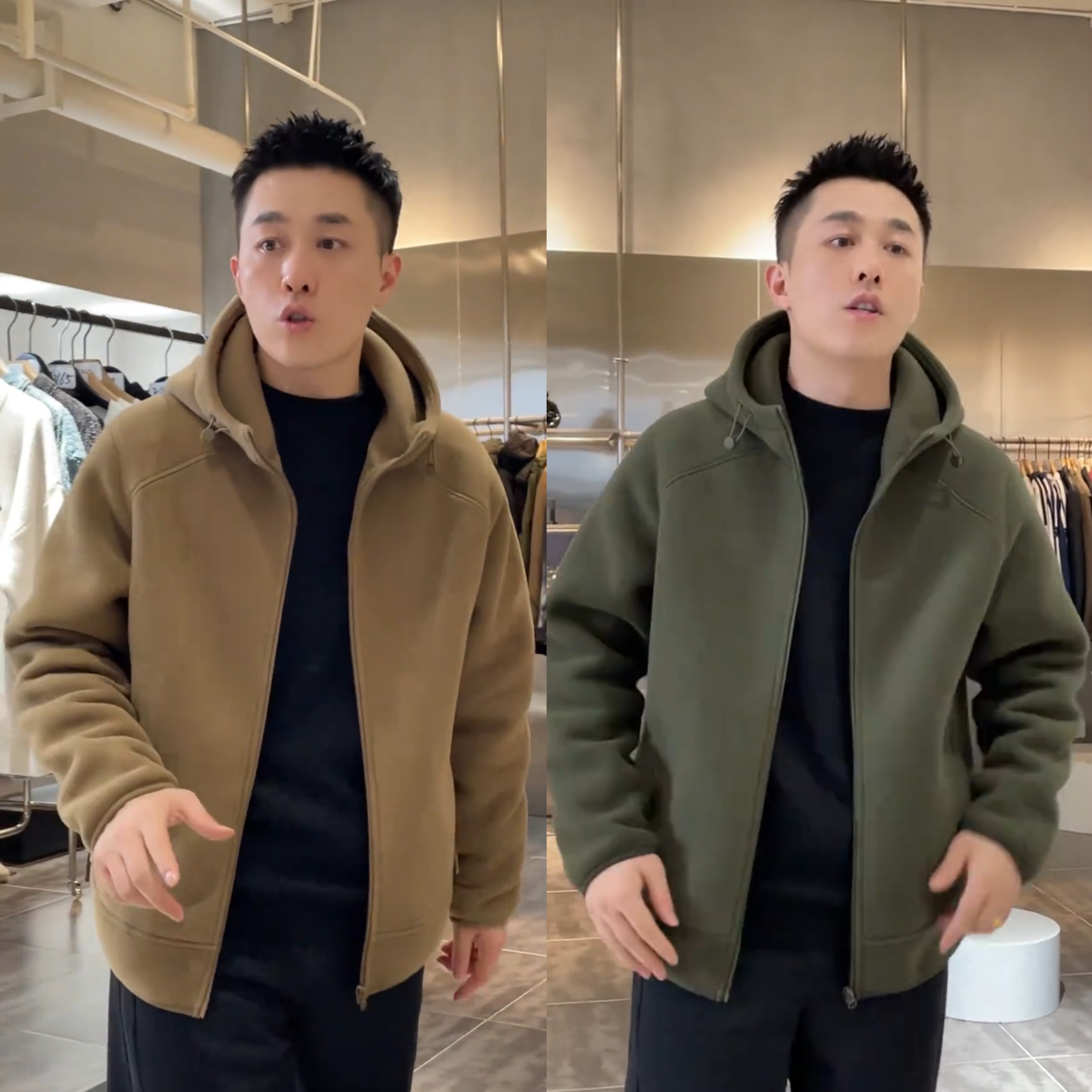 双面摇粒绒连帽夹克外套开衫卫衣