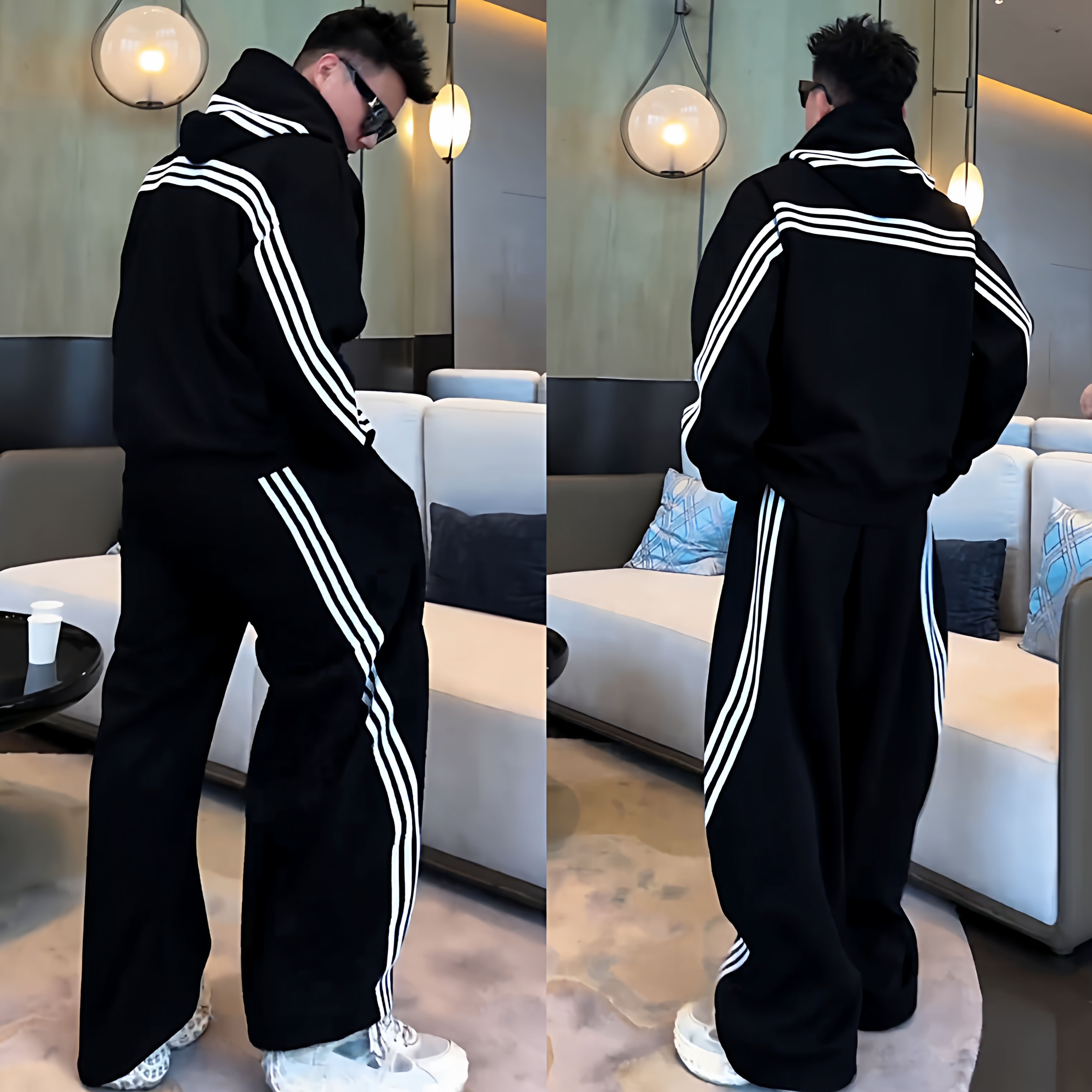 条纹休闲运动套装卫衣卫裤两件套