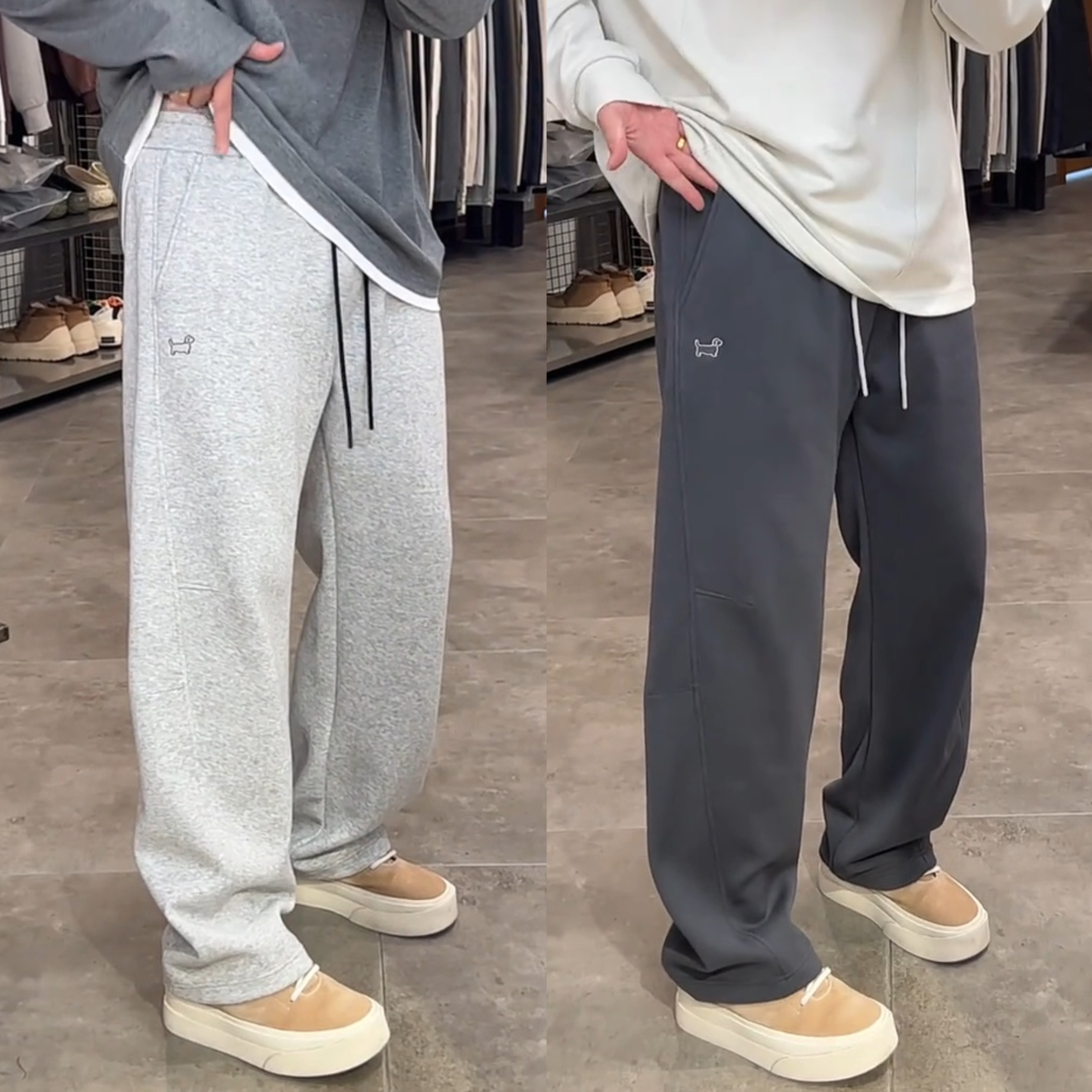 潮牌小狗刺绣曼巴棉直筒休闲裤