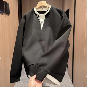 春秋新款潮牌假两件卫衣男士简约拼接时尚百搭休闲长袖上衣打底衫