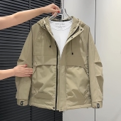 秋冬新款 夹克外套 简约保暖防风连帽冲锋衣男潮流百搭加厚二棉工装