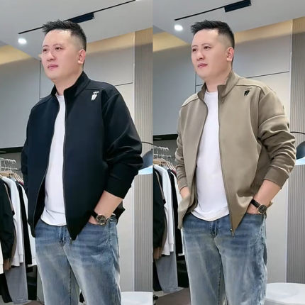 春秋新款商务休闲立领夹克男士高档宽松潮流时尚百搭开衫上衣外套