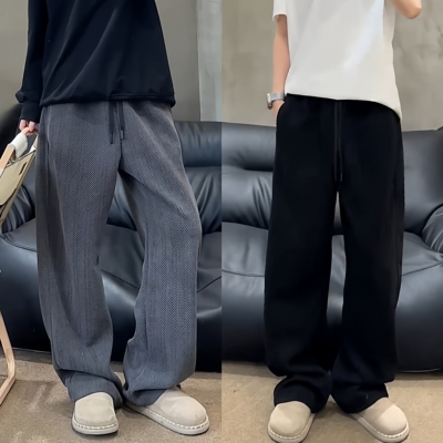 斑马纹肌理潮牌卫裤阔腿裤弯刀裤