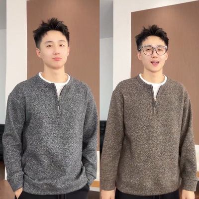 加绒假两件半拉链圆领卫衣