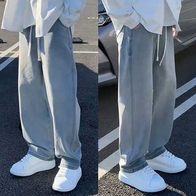 宽松显瘦垂感浅色直筒休闲牛仔裤
