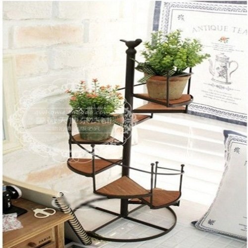复古实木式花架包邮铁艺客厅落地楼梯多层旋转阳台特价欧美,收纳整理,阳台置物架,淘宝优惠券,粉丝福利购,淘宝优惠卷