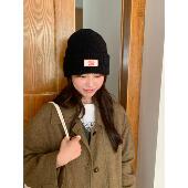 韩系ins款 竖条纹针织帽女秋冬卷边毛线帽保暖显脸小护耳包头冷帽