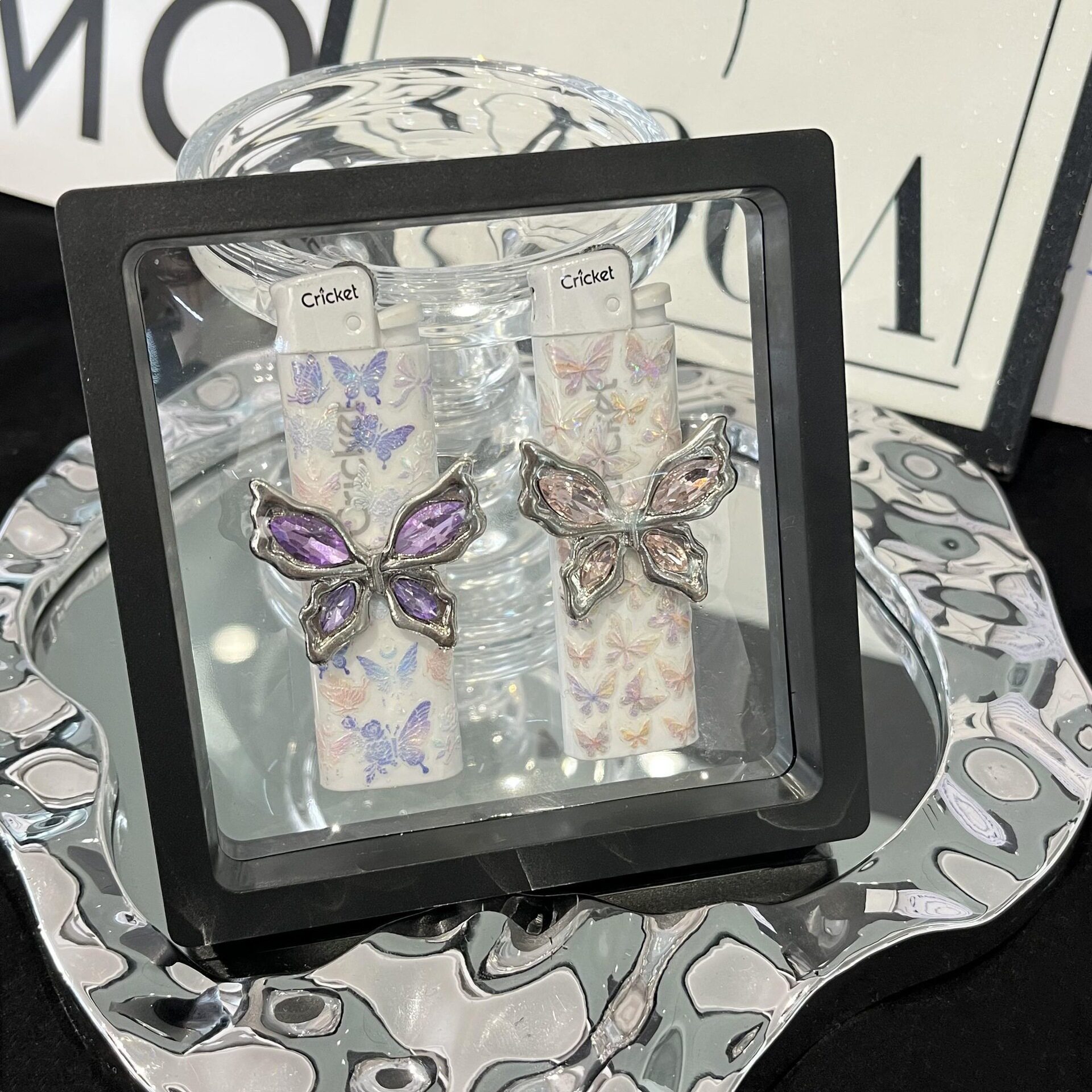 cricket草蜢打火机皎月白蝴蝶配饰diy浮雕个性创意闺蜜情侣礼物潮