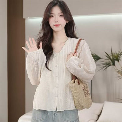 蕾丝长袖衬衫女外套2025春季新款漂亮别致遮肚子小衫气质法式上衣