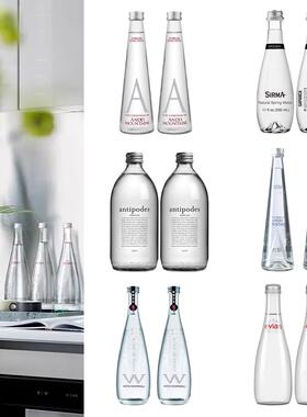 高端样板间玻璃瓶矿泉水饰品摆件进口矿泉水依云气水展厅厨房道具