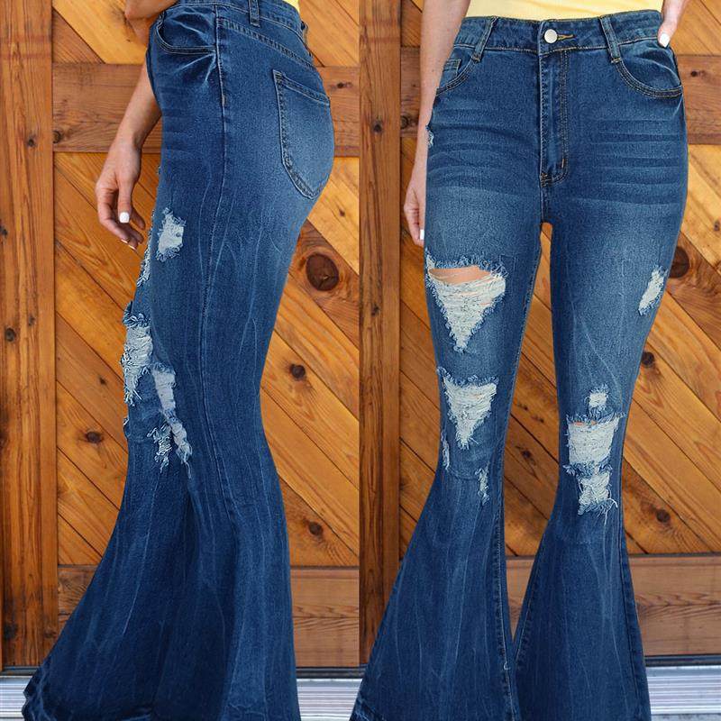 wish跨境独立站亚马逊 街头气质牛仔微喇裤破洞洗水长裤女牛仔,女装/女士精品,牛仔裤,淘宝优惠券,粉丝福利购,淘宝优惠卷