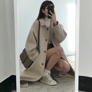 韩版新款2023ins初恋秋秋冬长款单排扣毛呢外套女学生呢子大衣潮