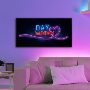 跨境霓虹灯线条情人节油布画客厅卧室沙发背景墙面帆布画装饰画芯