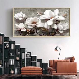 跨境 新款大白玫瑰复古帆布画客厅卧室背景墙面装饰框油布画芯