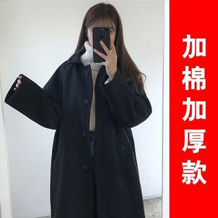 韩版新款2023年初恋秋冬长款单排扣毛呢外套女学生呢子大衣加厚