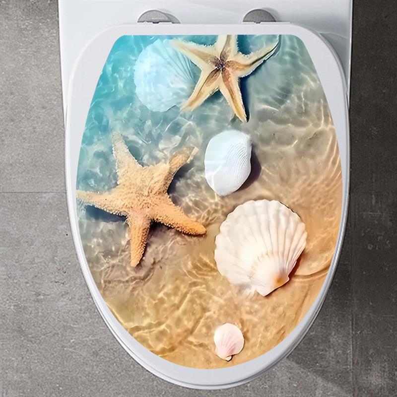 跨境创意3D海滩贝壳海星卫生间马桶贴家居装饰墙贴自粘画防水防油图片