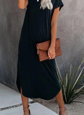 2020跨境热销亚马逊、eBay爆款欧美圆领修身紧凑中长裙