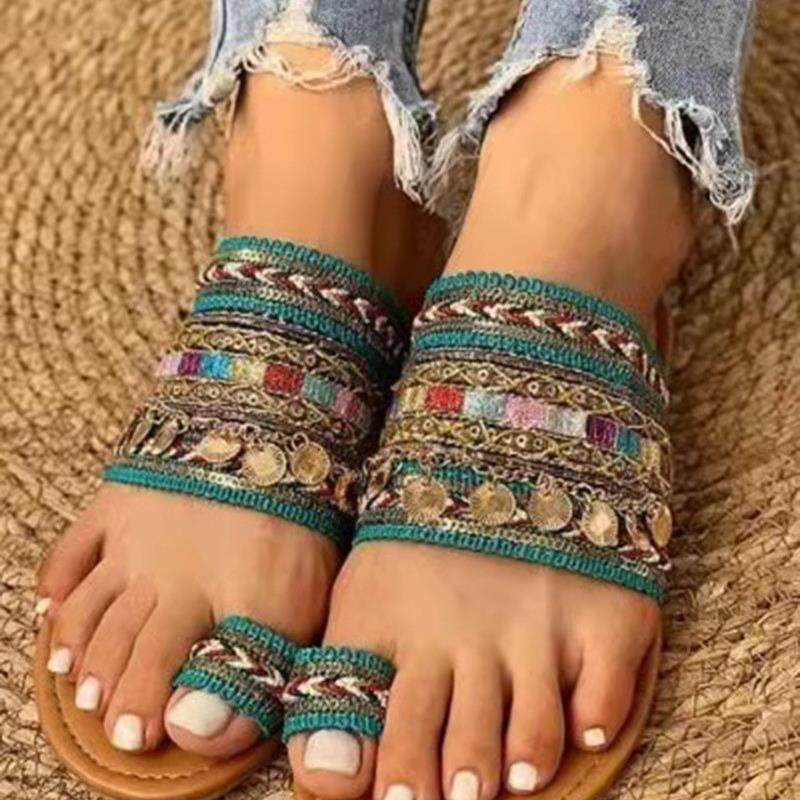 巨缇现货欧美外贸大码女鞋2022夏季新款沙滩民族风夹趾平底凉鞋,女鞋,一字拖,淘宝优惠券,粉丝福利购,淘宝优惠卷