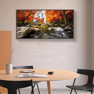 shein森林风景瀑布枫树帆布画客厅卧室背景墙面装饰框油布画芯