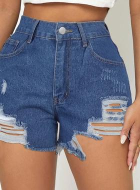 PD08304#欧美wish跨境ebay亚马逊夏季女装 时尚撕烂破洞牛仔短裤