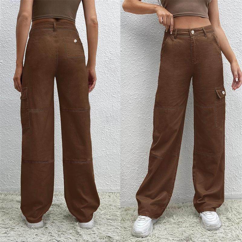 欧美跨境亚马逊wish秋季ins 工装裤街头森林色口袋宽松牛仔裤女,女装/女士精品,牛仔裤,淘宝优惠券,粉丝福利购,淘宝优惠卷