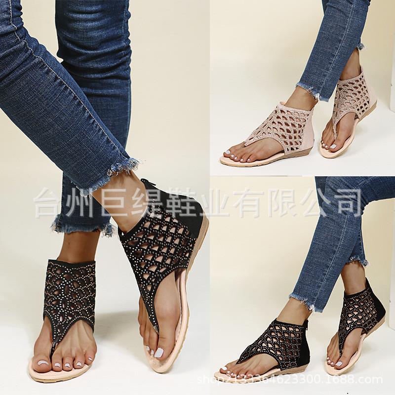 2021年夏季女鞋一件代发欧美外贸大码43亚马逊eBay夹趾平底凉鞋女