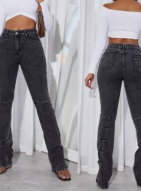 ZT60345可溯源外贸跨境wish亚马逊速卖通时尚欧美女装牛仔长裤